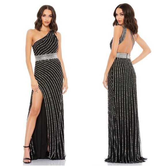 Mac Duggal Dresses & Skirts - MAC DUGGAL Beaded One-Shoulder Column Gown in Black Size US 12